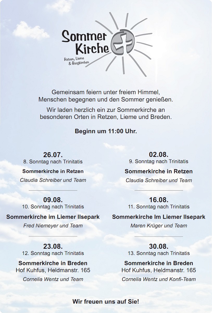 Gemeinde Retzen - &Uuml;bersicht Sommerkirche 2026